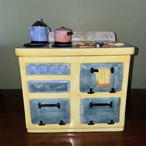 Cooks Club Collectible Rare Cookie Jar Oven Stove Porcelain 9” Tall Pastel Decor - Picture 1 of 8