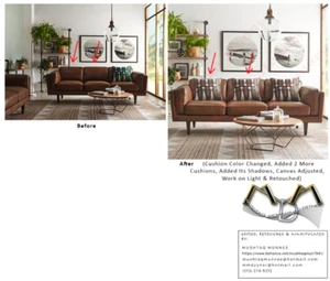 Sofa Retouch ( Cushion Color Changed, Added 2 More Cushions, Added Its Shadows, - Picture 1 of 1