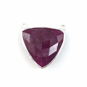 Bezel Gem Links - Sterling Silver - Large Trillion - 18mm - Ruby Dyed -1pc - Picture 1 of 3