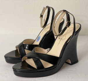 Jessica Simpson Black OJILLY 5" High Wedge Dress Square Open Toe Sandal - 8.5 - Picture 1 of 13