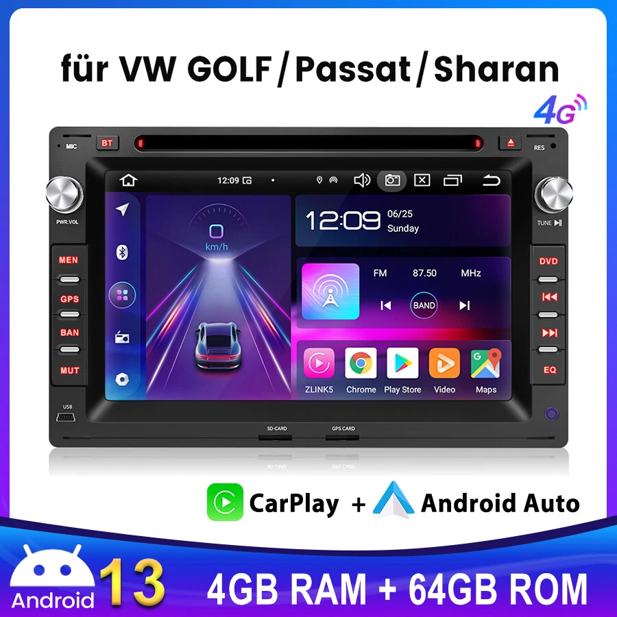 4+64G DVD Android 13 Autoradio Für VW Polo 9N Golf 4 Passat B5 T5 Carplay GPS BT - Bild 1 von 4