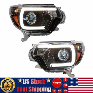 For 2012-2015 Toyota Tacoma Headlights Headlamps LED DRL Left+Right Side Black - Picture 1 of 23