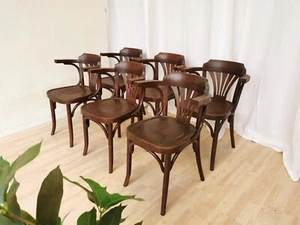 SET of 6 Vintage Wooden Dining Chairs / Irish Pub Dine Bentwood Chairs - Picture 1 of 13