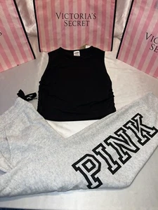 Victoria Secret PINK Sweatpants Jogger & Cropped Set Logo Large - Picture 1 of 6