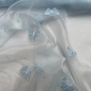 Butterflies Organza Sheer Net Curtain Draping Dress Window Voile 60” BABY BLUE - Picture 1 of 5