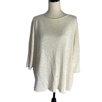 ESKANDAR WOMAN ONE SIZE IVORY SWEATER LINEN BLEND HANDLOOMED IN SCOTLAND LUXURY - Image 1 of 4