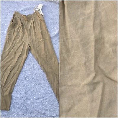 винтажные бежевые состаренные плиссированные шелковистые женские брюки Tres Paquette 80-е  - Изображение 1 из 4