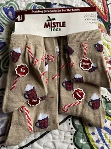 MISTLETOE TOES Brown Hot Cocoa Candy Cane Christmas Family Crew Socks 4 Pair Set - Picture 1 of 13
