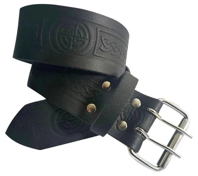 LEATHER KILT BELT FOR SCOTTISH KILT HIGHLAND BLACK EMBOSSED SCOTISH HANDMADE  - Image 1 of 4