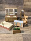 Vtg TOMY Dollhouse Bathroom Set Bathtub Sink Vanity Mirror Stand Plant Dresser +