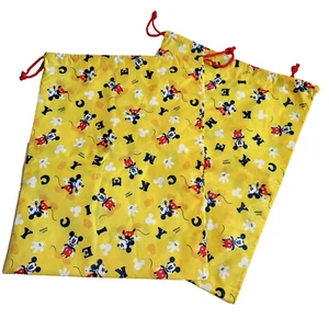 2x Disney Daiso Drawstring Reusable Library Utility Swim Bag Mickey Mouse Yellow - Bild 1 von 8