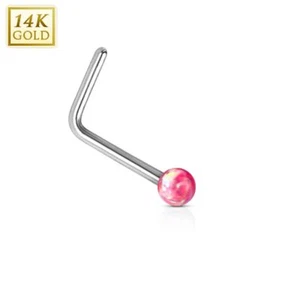 Piercing Naso Oro Bianco 14 Carati Opale Rosso Asta L - Foto 1 di 1