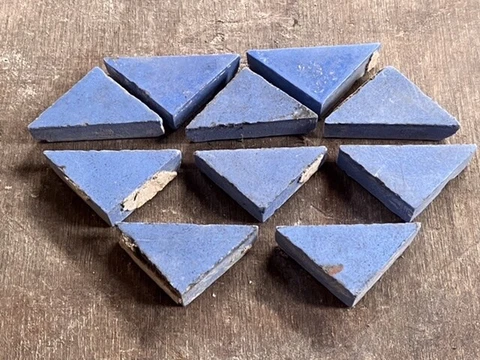 Antique Victorian Maw & Co 1.25 x 1” Blue triangle Encaustic Floor Tiles Reclaim Cover
