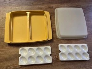 Tupperware Deviled Egg Keeper #723-1 Almond Color w/Trays, Lid - R1004 - Picture 1 of 6