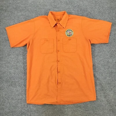 Red Kap Button Shirt Men's Large Orange City Of Los Angeles Patch Short Sleeve - Image 1 of 4