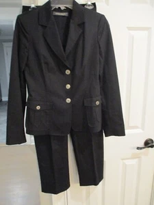 Marina Rinaldi Black Cotton Blend Pants Suit, Size 4, Pants Size 26 Italy EUC - Picture 1 of 10