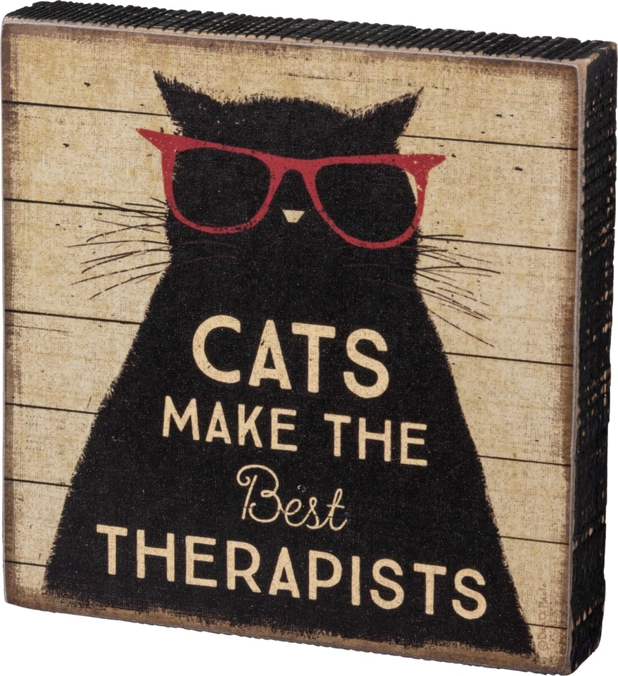 "Cats Make the Best Therapist"  Wooden Block Sign Hang or Free Standing PBK - Image 1 of 1
