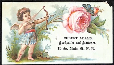 Fall River, MA Robert Adams Booker Seller Victorian Trade Card VGC Cupid - Image 1 of 2