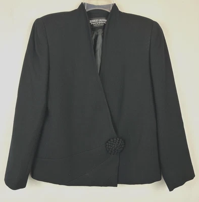 Vtg Herbert Grossman Blazer Womens 8 Black Wool Jacket Cynthia Sobel Union Made - Image 1 of 4