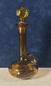 VTG Mid-Century Japan Amber Glass Genie Apothecary Oil Decanter Corked Bottle - Picture 1 of 7
