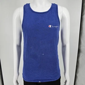Distressed Vintage 1980s Champion USA Script Logo Blue Athletic Tank Top (S) - Picture 1 of 13