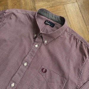 FRED PERRY Gingham Check Long Sleeve Shirt Red and White Size 2XL XXL Mod 60s - Picture 1 of 17