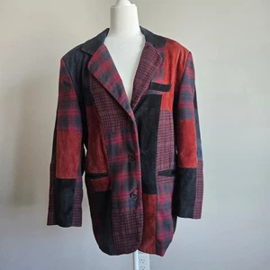 Brandon Thomas Blazer Womens 10 Patchwork Suede Leather Jacket Red Black Vtg - Picture 1 of 13