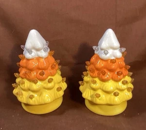 Mr. Halloween Candy Corn Christmas Tree Light Up Ceramic Display, Set Of 2 - Picture 1 of 3