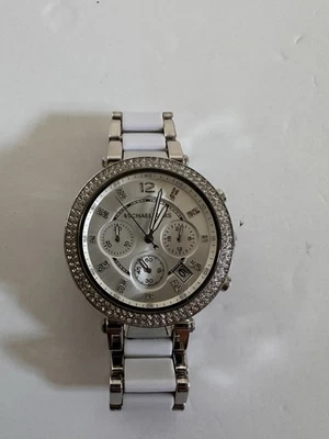 Reloj Michael Kors MK6354 Ritz Cronógrafo Plata Cristal Banda Blanca Acero Inoxidable Foto 1 de 4