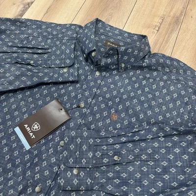 NEW Ariat Men’s Dillon Chambray Button Print LS Shirt Size XL NWT Aztec - Image 1 of 4