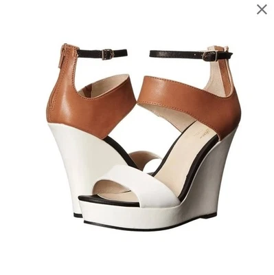 Sandalia Seychelles Ramble blanca/coñac/bl plataforma de cuero cuña alta talla 8 tiras Foto 1 de 4