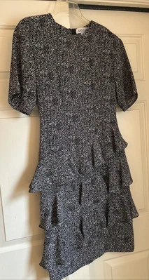 Винтажный размер 6 Argenti черный/слоновой кости печать качели с оборками рубашка платье короткие рукава - Изображение 1 из 4