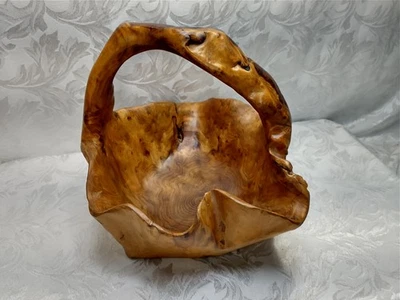 Beautiful Hand Carved Large Burl MapleWood Tree Root Basket With Handle 9" x 11" - Image 1 of 4