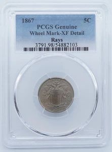 1867 Shield Nickel 5C PCGS Genuine Wheel Mark XF Detail Rays - U1389 - Picture 1 of 4