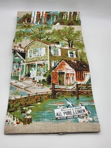 Vtg MCM Parisian Prints Pure Linen Tea Dish Towel Set Of 3 Old Country Setting - Picture 1 of 8