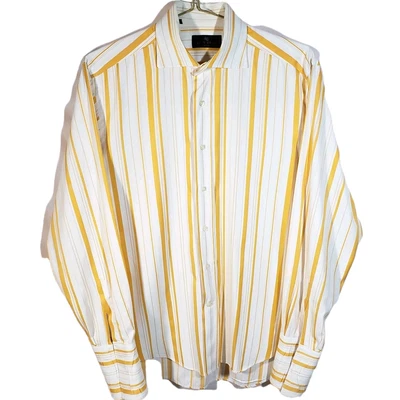 Camisa social masculina Etro Milano listrada punho francês feita na Itália tamanho 39 - Imagem 1 de 4