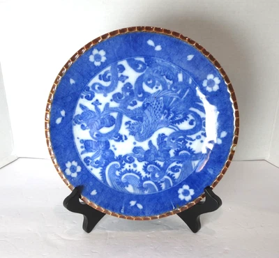 Antiguo plato japonés de porcelana Igezara azul y blanco con Phoenix Foto 1 de 4