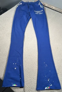 Pantalones deportivos Rockstar originales para hombre pequeños distrito artístico azul acampanado salpicaduras de pintura - Imagen 1 de 9
