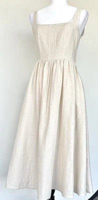 Christian Lacroix Cream Linen Midi Dress Sleeveless Stitch Detail Size 4 - Image 1 of 4
