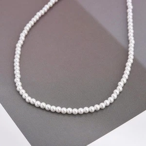 White Pearl Smooth Rondelle 3-4MM Gemstone Beaded Handmade Choker Necklaces 18" - Picture 1 of 10