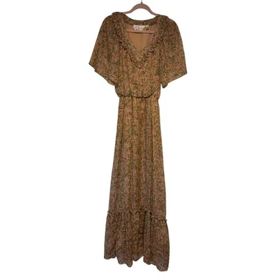[Vintage] Maxi Vestido Pradera Roberta of California Beige Rosa Floral - Talla S Foto 1 de 4