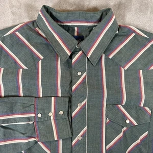Vintage Wrangler Shirt Mens XL Green Western Pearl Snap Striped Rodeo 90s - Picture 1 of 10