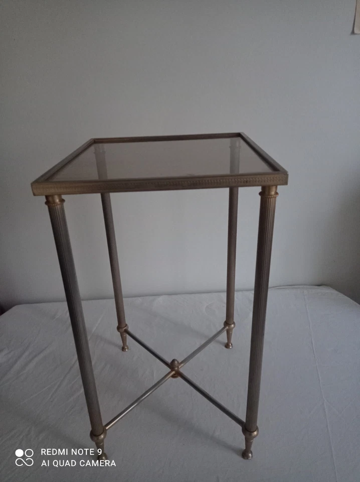 Table d’appoint Sellette Vintage Années 50/ 60 metal et verre - Photo 1/4