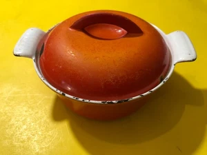 BELGIUM Descoware Enamel Cast Iron Orange Ramekin with Lid - Picture 1 of 3