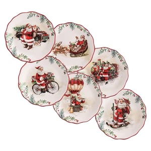 Bico Santa On The Way Scalloped Appetizer Plates Set of 6 6 Inch Small Cerami... - Picture 1 of 8