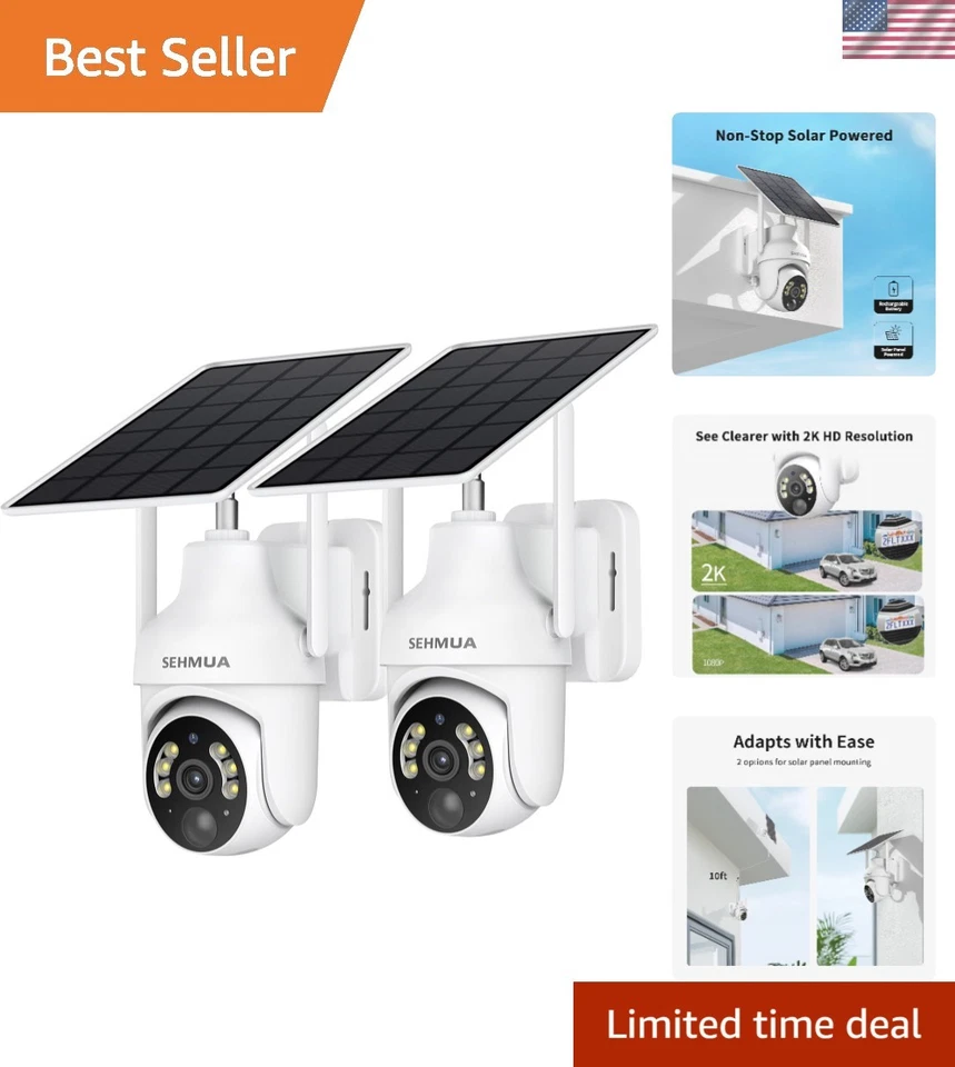 SEHMUA 2K Solar Security Cameras Wireless 2 Pack 360° View Pan RBX-S73 - White