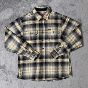 Orvis Big Bear Heavy Weight Flannel Shirt Shacket Mens M Yellow Plaid Pockets - Picture 1 of 9