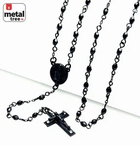 Cuentas enchapadas en negro mate 4 mm Guadalupe Jesús Cruz 25" Moda Rosario HR 700 MBK - Imagen 1 de 3