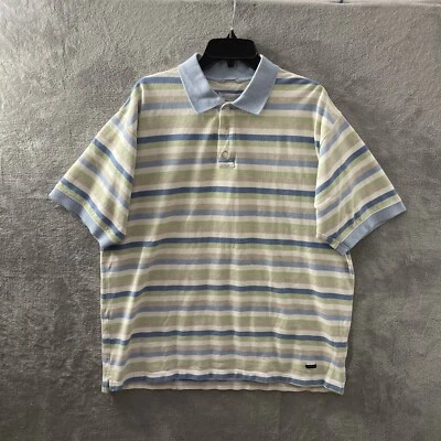 Alex Cannon Polo 衫绿色米色条纹棉质男式 2XL 套衫领 — 第 1/4 张图片