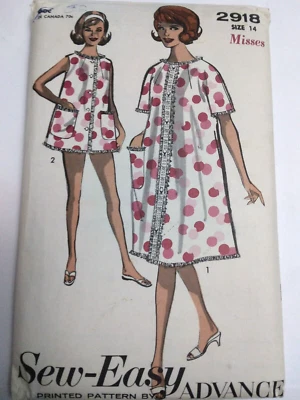 Pajamas Shortie Set Robe Nightie 14 Advance 2918 Sewing Pattern VTG Cut Easy - Image 1 of 4